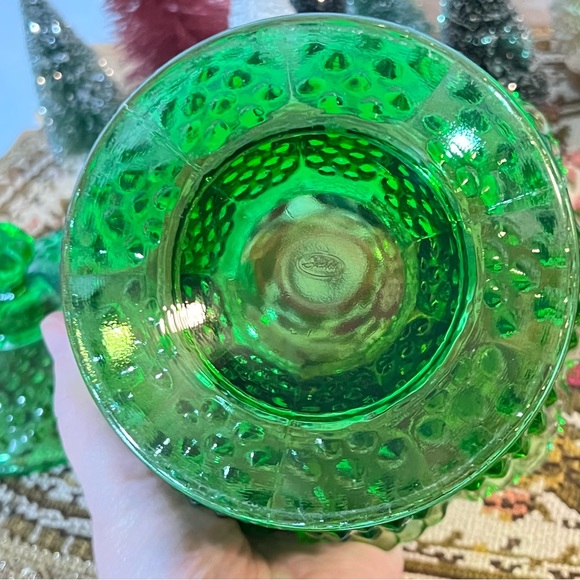 Fenton Art Fenton Glass Emerald Green Hobnail Candy Dish Wlid